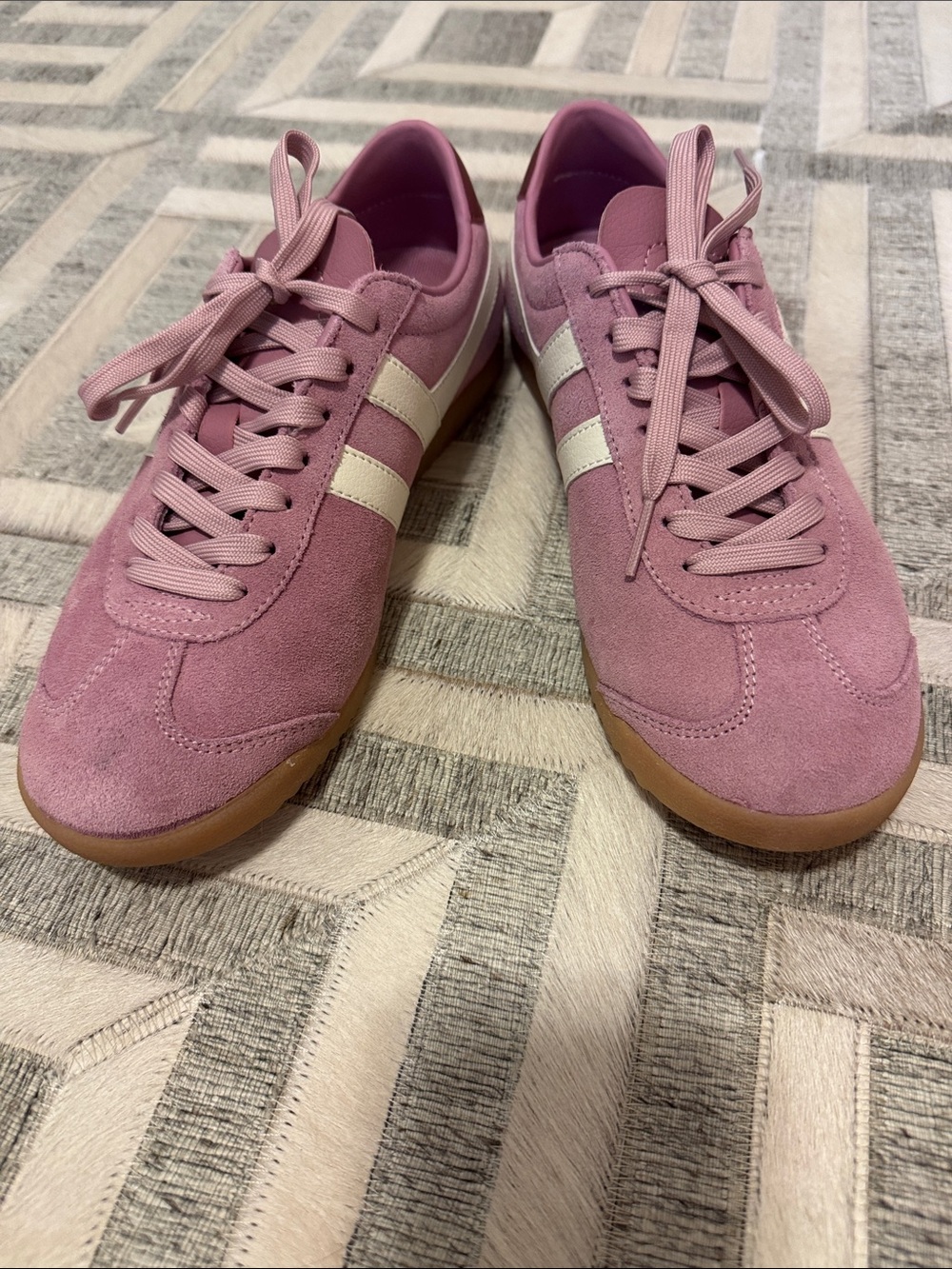 Gola Pink Suede Sneakers with Cream Stripes